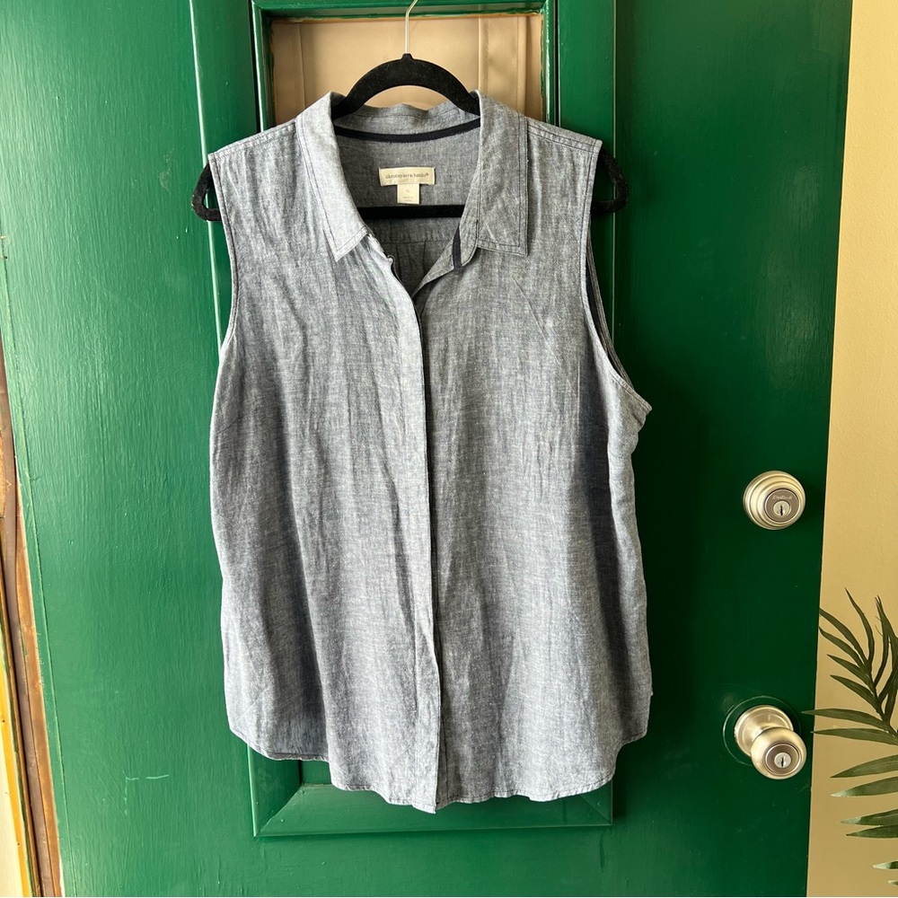 Christopher & Banks Sleeveless Chambray Button-Down Top - Blue-Gray